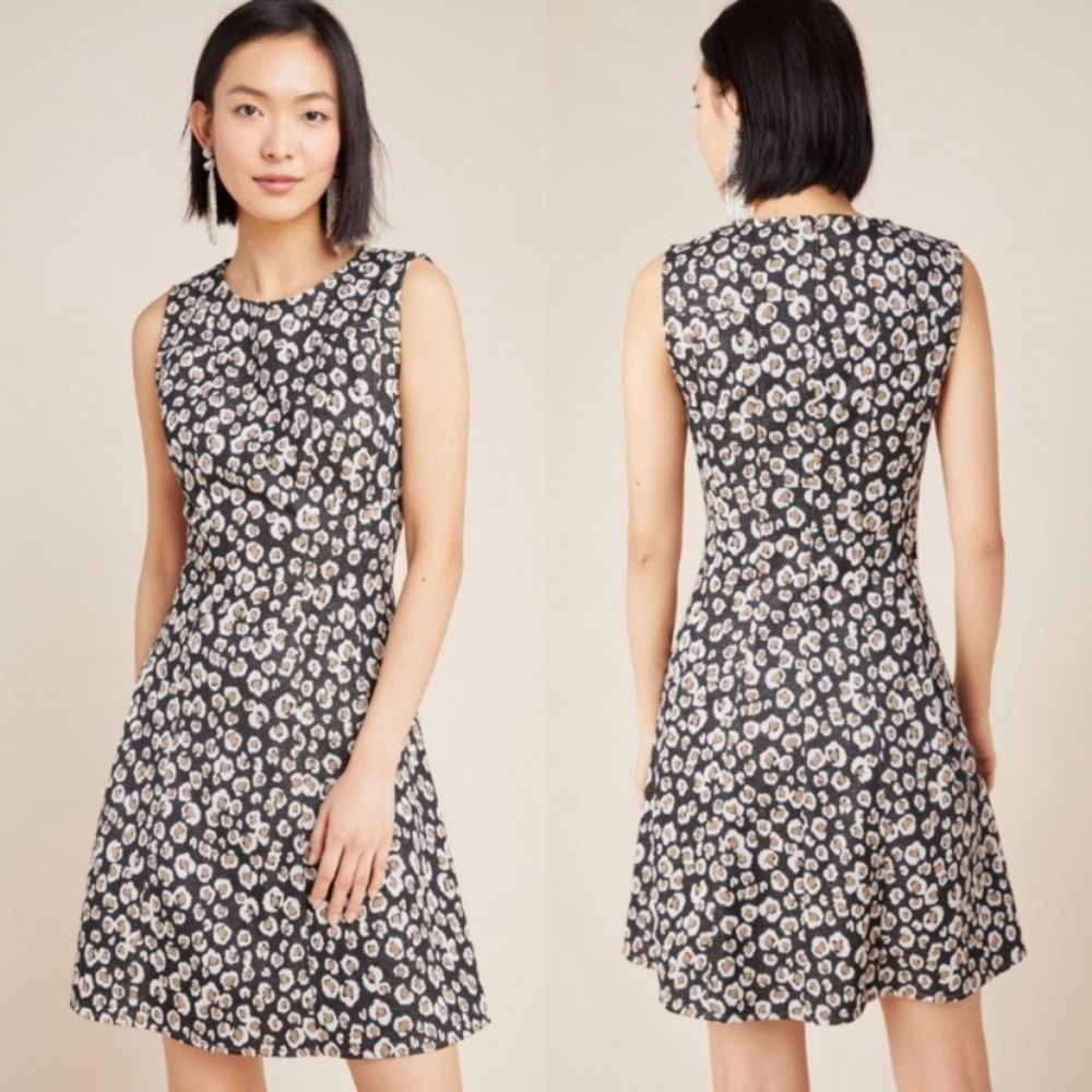 NWT Anthropologie Current Air Leopard Metallic Shimmer Fit & Flare Dress Small - Picture 1 of 10